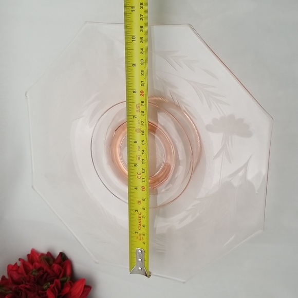 Elegant Depression Era Pink Octogon Low Pedestal Cake Plate - Picture 5 of 16